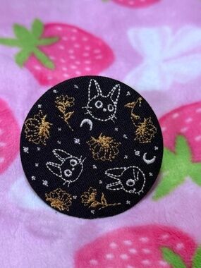 Studio Ghibli Kiki’s Delivery Service Jiji Embroidered Fabric Button Pin 2”